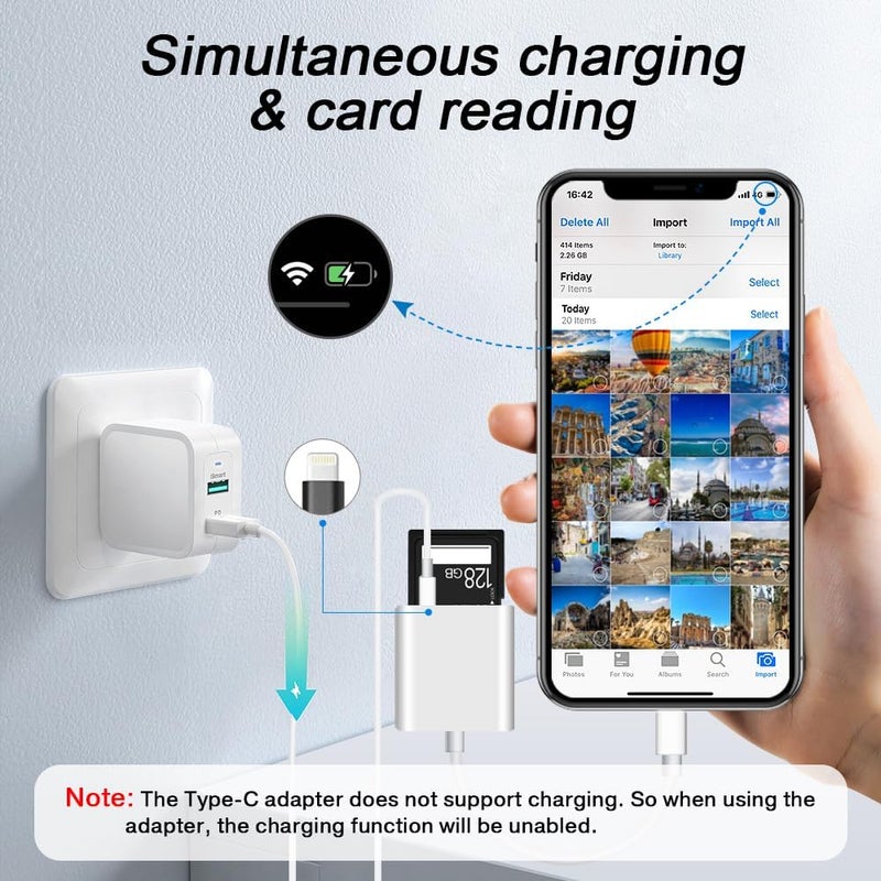 SUNTRSI SD Card Reader for iPhone iPad,Micro SD Card Reader Memory Card Reader Plug and Play Trail Camera SD Card Adapter,Simultaneous Charging and Reading - Image 3